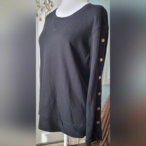 Monrow Terry Always Snap Sleeve Crew Neck Sweatshirt Womens S Black Bronze Cozy